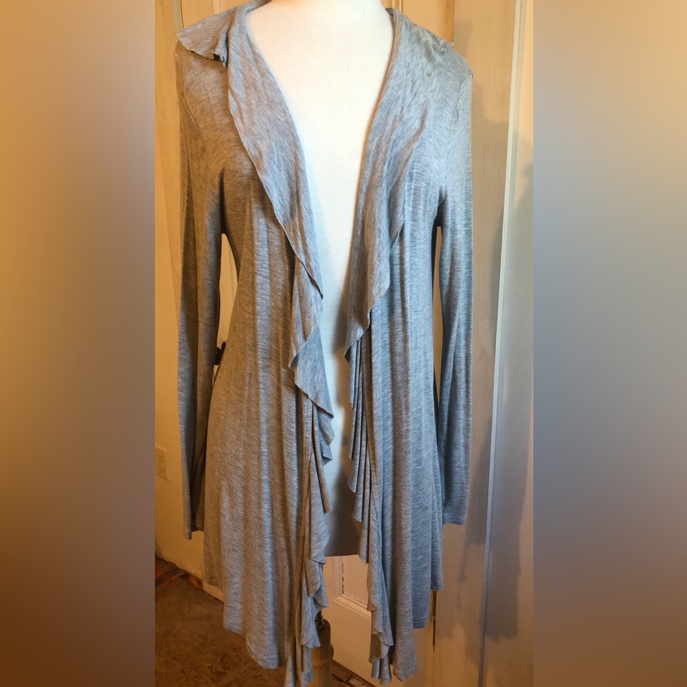 Gray Ruffle Cardigan Sweater